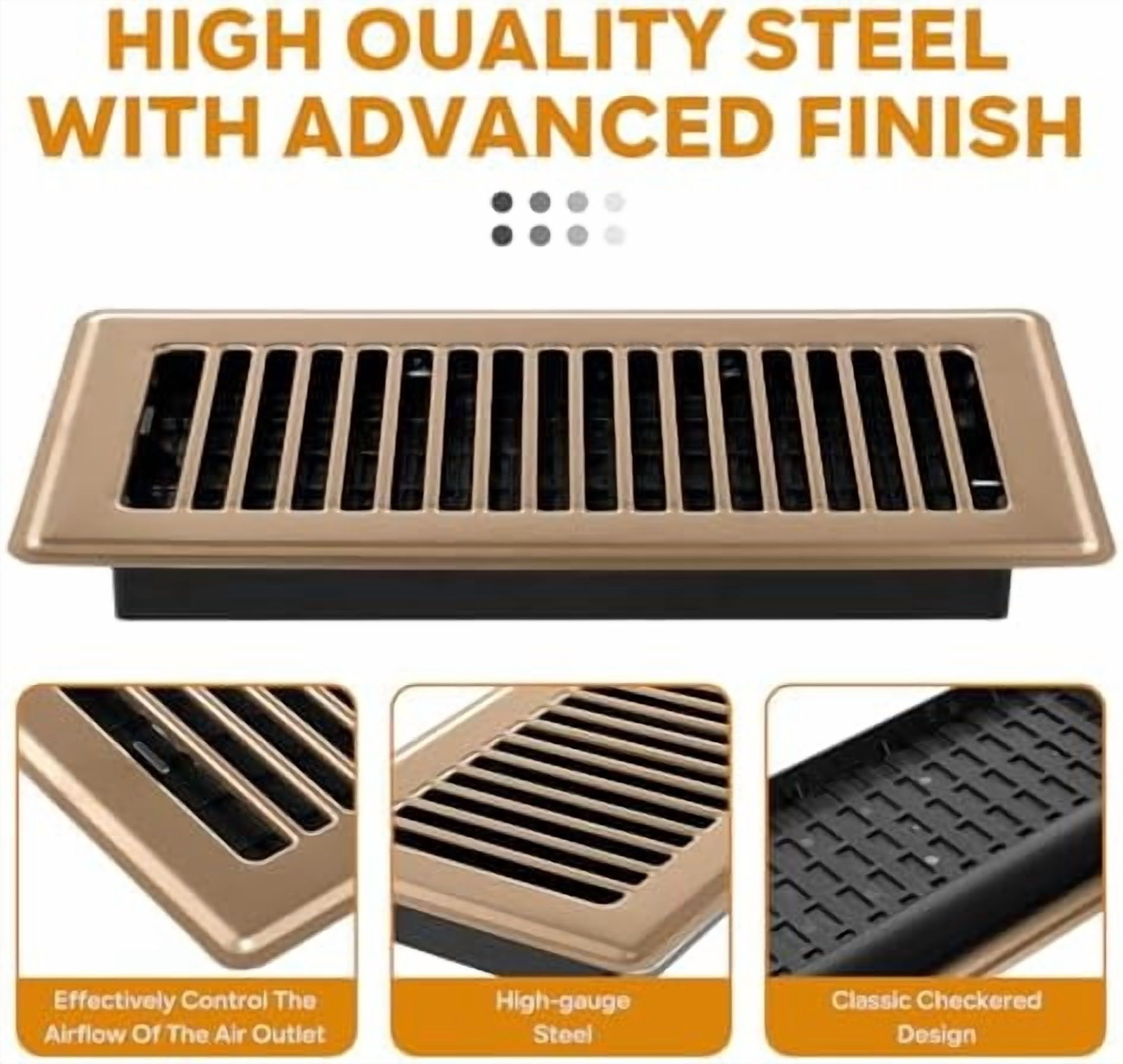 6x14 Floor Vent Covers Heavy Duty Floor Registers, Floor Air Vent Covers for Home Floor Wall Ceiling, Rust Proof Finish Registers, Floor Vents 4 Pack Brown