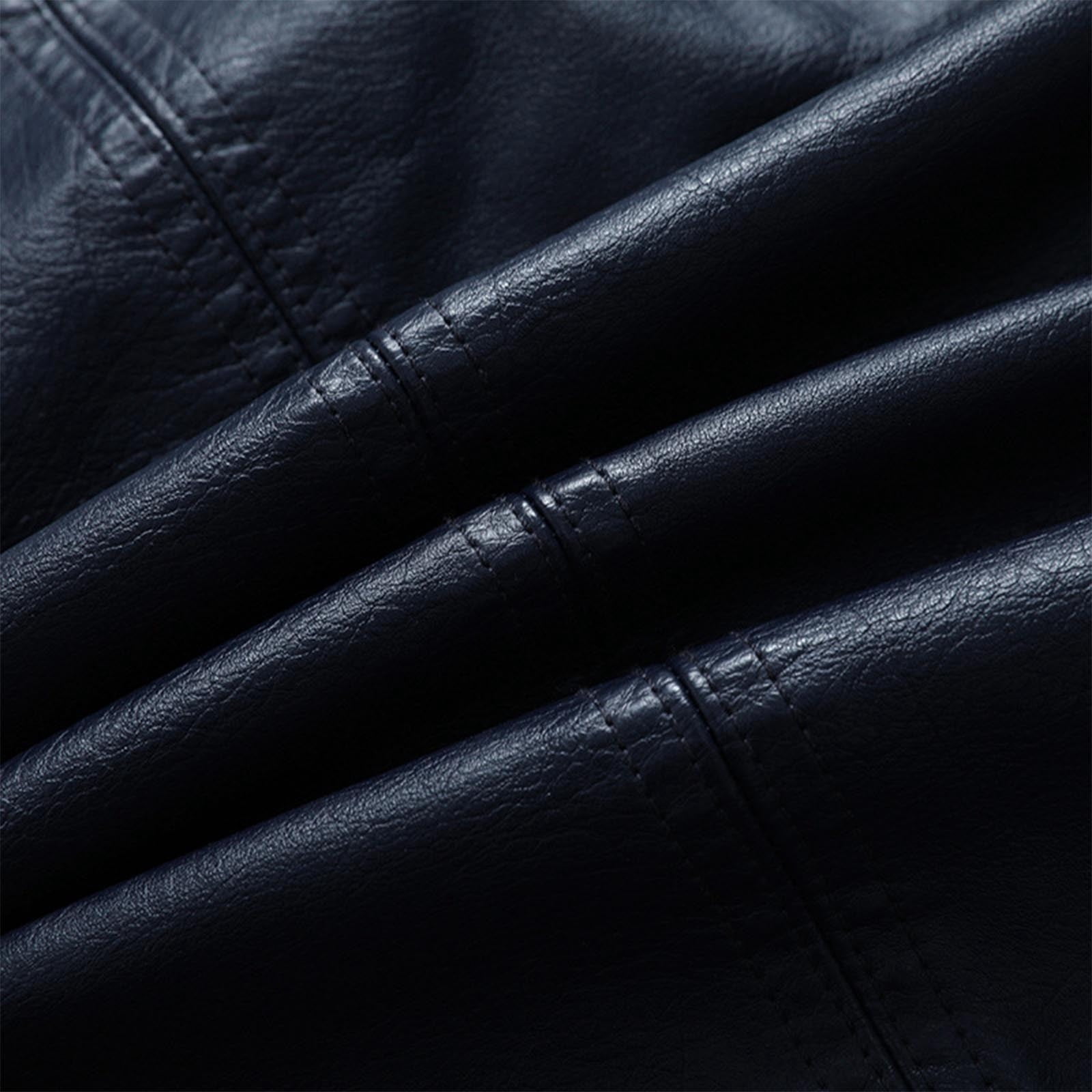 Maoxin Mens Jacket Men Leather Jacket Multiple Pockets Zipper Loose Coat Solid Color Long Sleeved Hooded Leatherwear Coat Jackets for men Blue 2XL