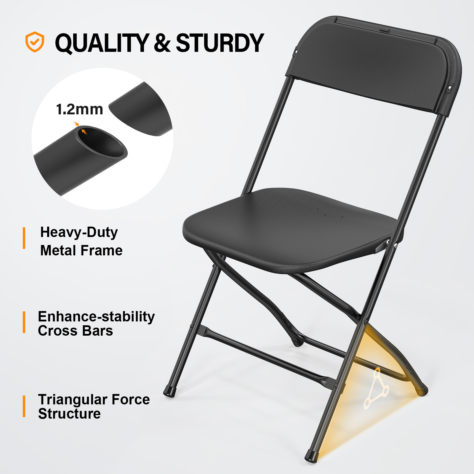 VINGLI 4 Pack Black Plastic Folding Chair, Indoor Outdoor Stackable Seat - image 3 of 8