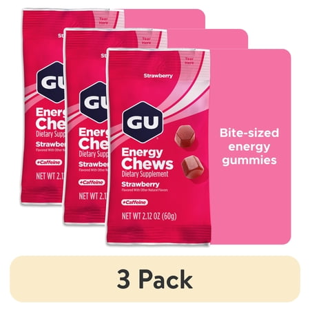 (3 pack) GU Energy Chews, Strawberry - 1 Bag (2 Servings Total)