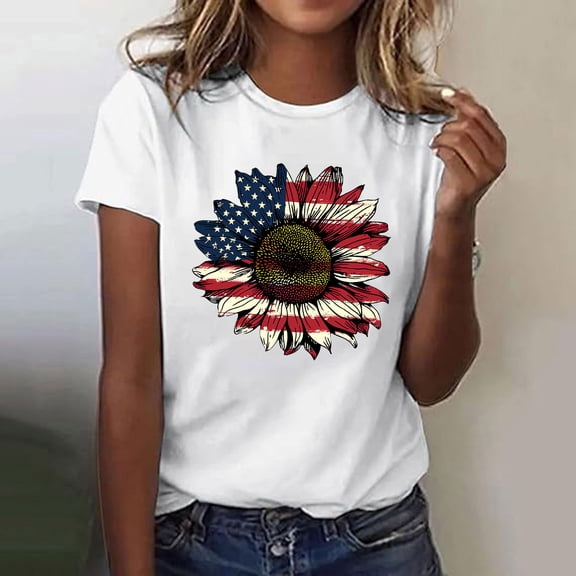 Cavosen Red White and Blue Clothes for Women 4th of July Short Sleeve Round Neck Shirts American Flag Print Shirts Lady XL Red White and Blue Casual Tops Patriotic Tunic Tees Patriotic Blouses