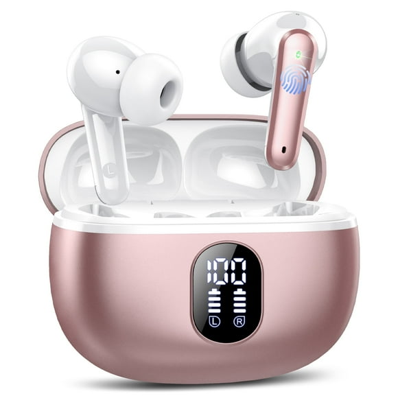 Écouteurs Sans Fil 50 H de Lecture Affichage de l'Alimentation à DEL Écouteurs avec Étui de Recharge Sans Fil Écouteurs IPX7 Étanches Écouteurs Intra-Auriculaires avec Micro Compatibles pour iPhone Android Rose Rose