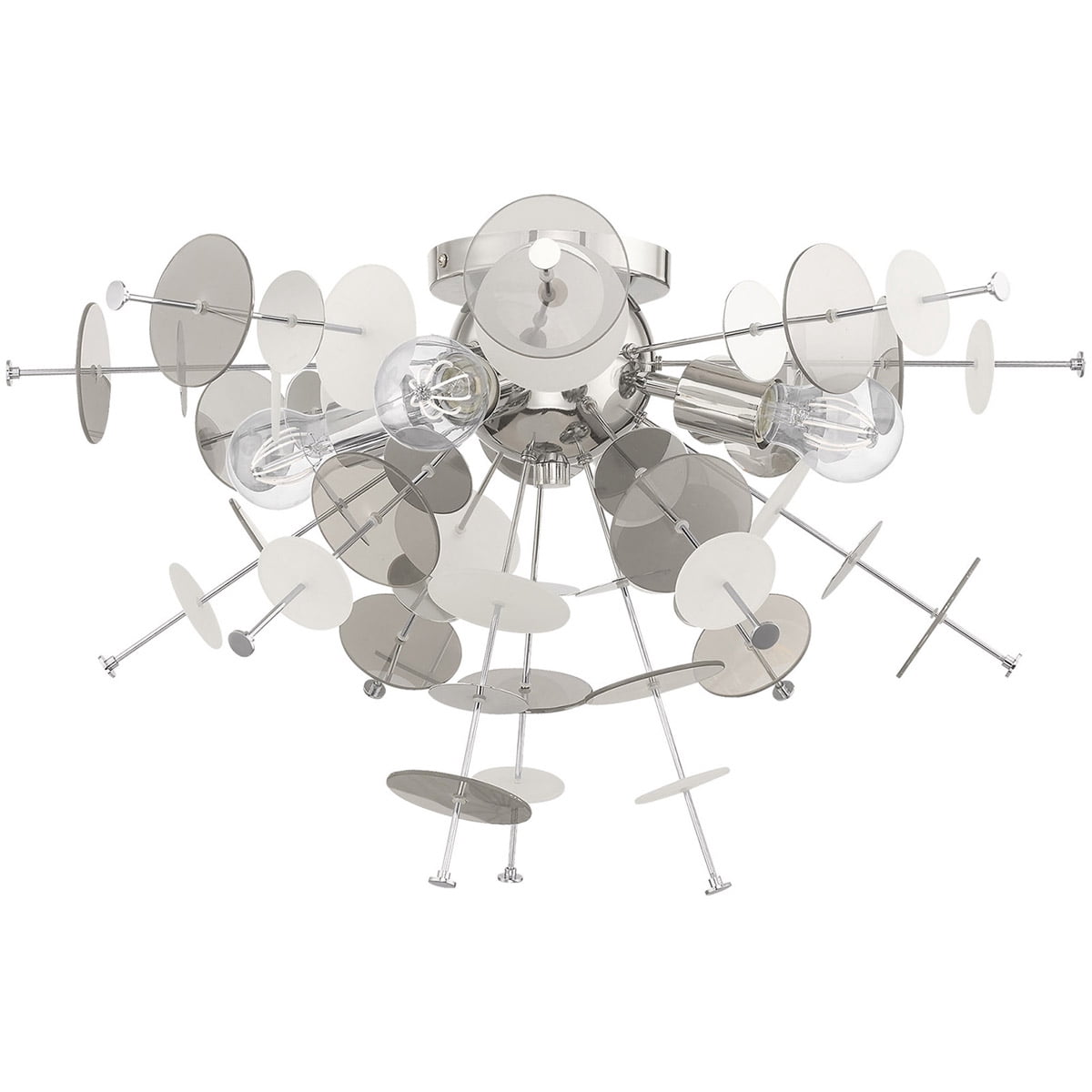 4 Light Polished Chrome Ceiling Light fixture with Chrome Discs & Glass Discs Shade