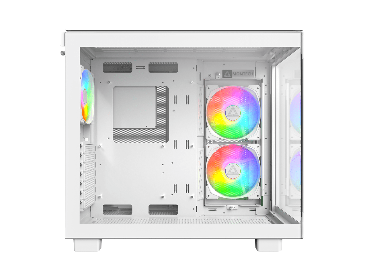 MONTECH KING 65 PRO ATX Mid Tower Gaming PC Case, Dual Chamber, High Airflow Mesh Panels, Supports RTX 40 Series, 3 Pre-Installed ARGB Fans, Tool-Free Access - White