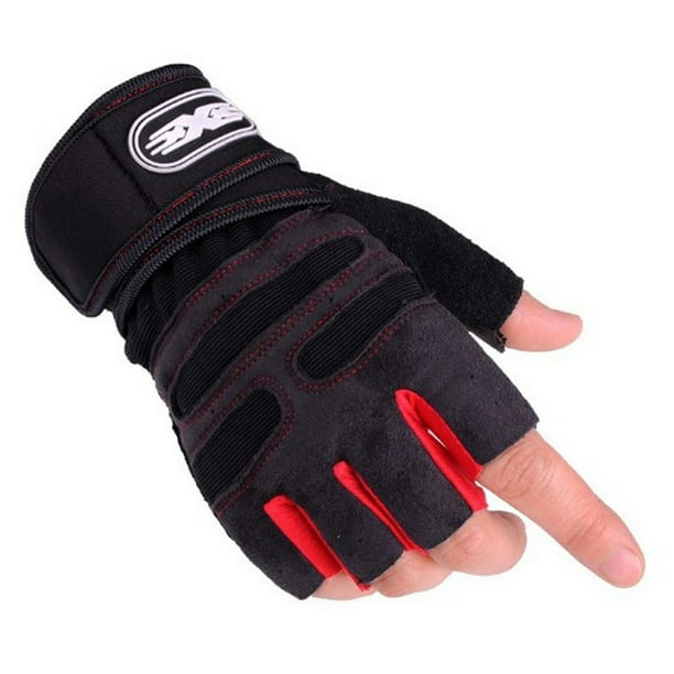 Guantes de fitness de medio dedo para hombres y mujeres, guantes de levantamiento de pesas con mancuernas y muñecas largas, equipo de entrenamiento, guantes transpirables para montar al aire libre