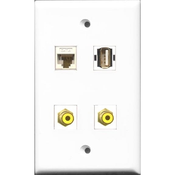 RiteAV - 2 Port RCA Yellow and 1 Port USB A-A and 1 Port Cat6 Ethernet White Wall Plate