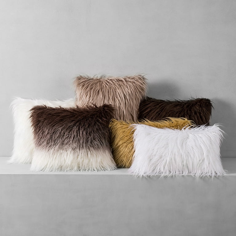 Phantoscope Pack of 2 Faux Fur Throw Pillow Covers Cushion Covers Luxury  Soft Decorative Pillowcase Fuzzy Pillow Covers for Bed/Couch,Beige 12 x 20  Inches
