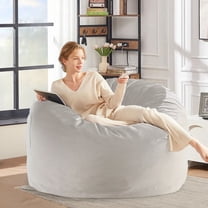 JONPONY Bean Bag Chair for Adults, Oversized Beanbag for Gaming Reading Foam Filled Couch Furniture with Soft Removable Cover, Giant Round Comfy Sofa for Living Room Bedroom College Dorm,Beige Gray