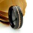 thumbnail image 3 of Men's Women's Tungsten Wedding Band Engagement Ring 8mm Black IP Beveled Edge with Rose Gold IP Plated Rope Inlay, 3 of 4