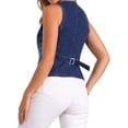 thumbnail image 3 of Chaleco de mezclilla sin mangas para mujer INSPIRE CHIC, con cuello en V y botones, chaqueta casual de jean, azul oscuro, talla XS, 3 of 6