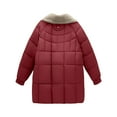 thumbnail image 5 of Women's Mid-Length Sherpa Lined Coat, Notch Lapel Long Jacket, Loose Fit Plus Size Winter Parka, Thickened Cotton Padded Overcoat, Comfortable Warm Outerwear Wine L, 5 of 7