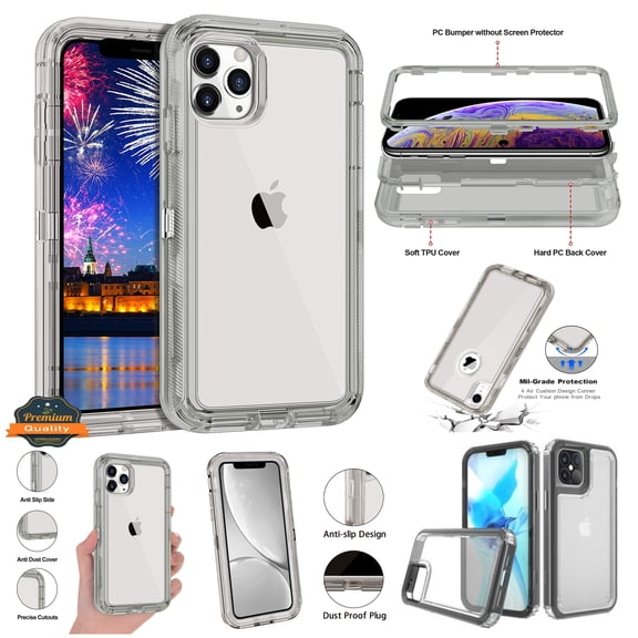 For Apple iPhone 13 Pro Max (6.7") Transparent 3 Layer Heavy Duty Rugged Full Body Shockproof Hybrid Hard PC   TPU Bumper Phone Case Cover by Xpression [Black]