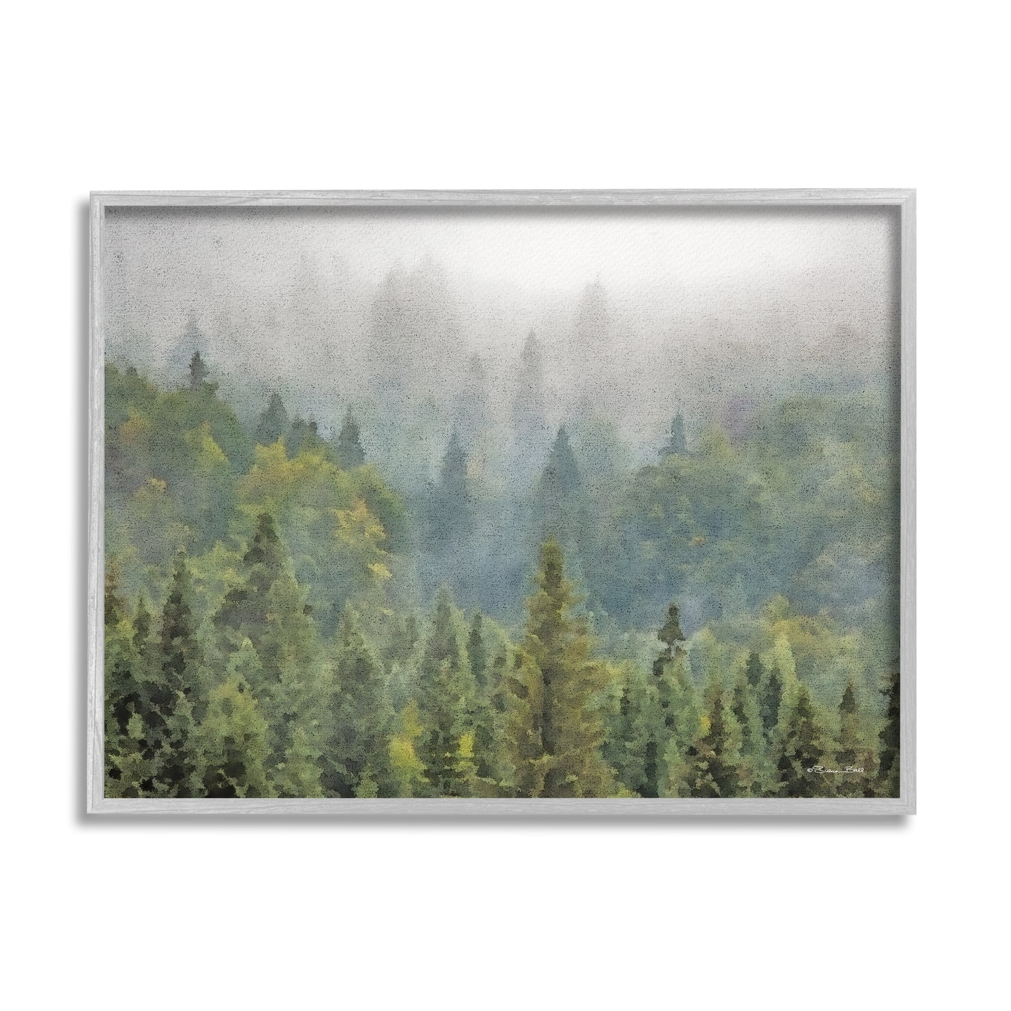 Stupell Industries Foggy Pine Forest Quiet Mountain Woods Atmospheric Painting,14 x 11, Design by Sn Ball