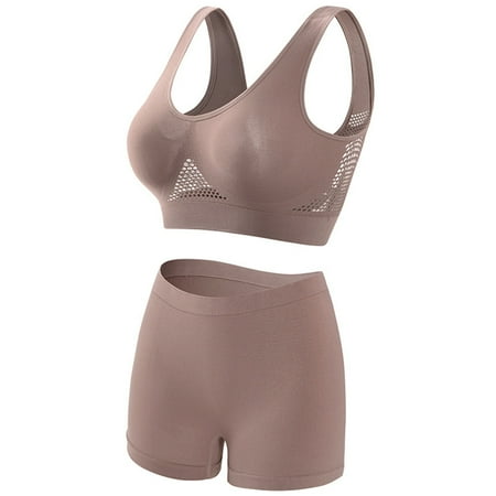 EHTMSAK Sports Bras for Women No Underwire Large Size Women s Underwear Hollow Breathable Cool Liftup Bra Light Brown 5XL