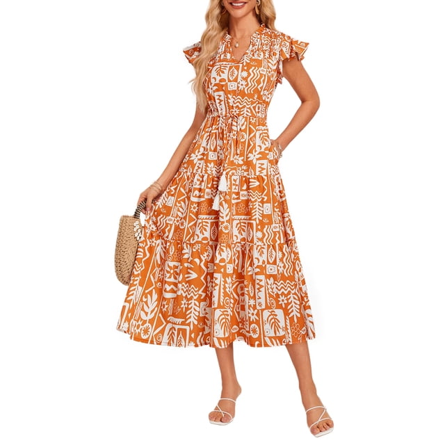 Vestido midi GRACE KARIN con estampado floral en A y cintura alta para mujer