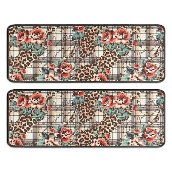 Kitchen Rugs Sets Of 2,Pioneer Flower Floral Print Pattern Anti Fatigue Kitchen Mat Rugs Non Slip Washable,Decorative Kitchen Floor Mats for Kitchen,Sink,Laundry,17"x47" 17"x47"