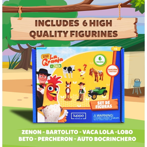 La Granja de Zenon, 6 Figures Action & Adventure Figurine Set for Kids, Zenon, Percheron, Beto, Lola, Bartolito & Auto Bochinchero