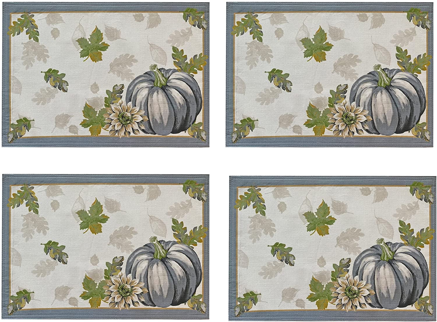 Newbridge Autumns Bounty Bordered Thanksgiving Fall Fabric Napkin Set,  Multi-Colored Pumpkin Cottage Print Easy Care Napkins, Set of 8 Napkins 