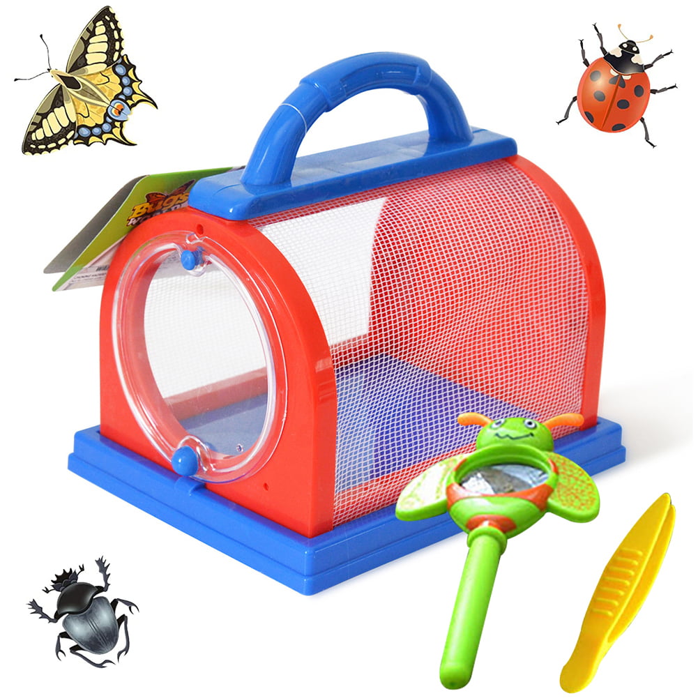 YIFAN Children Butterfly and Insect Habitat Cage Observation Set with Bug Viewer/Scissors Clamp Catcher/Magnifying Glass/Butterfly Net/Tweezers Squeezy Tweezers Fine Motor Toy
