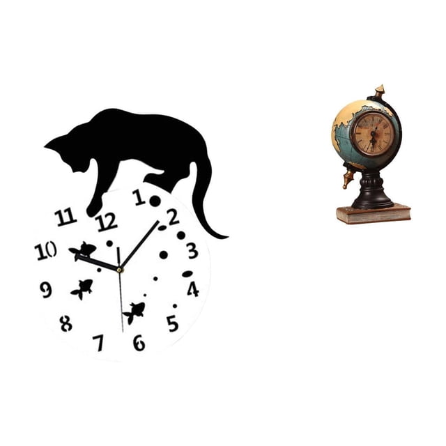 Reloj De Pared Colgante De Gato Con Forma De Globo Silencioso, Moderno, Con Estatua De Reloj De Mesa, Movimiento Silencioso, Adorno Artesanal Coleccionable Para Sala De Estar, Dormitorio,