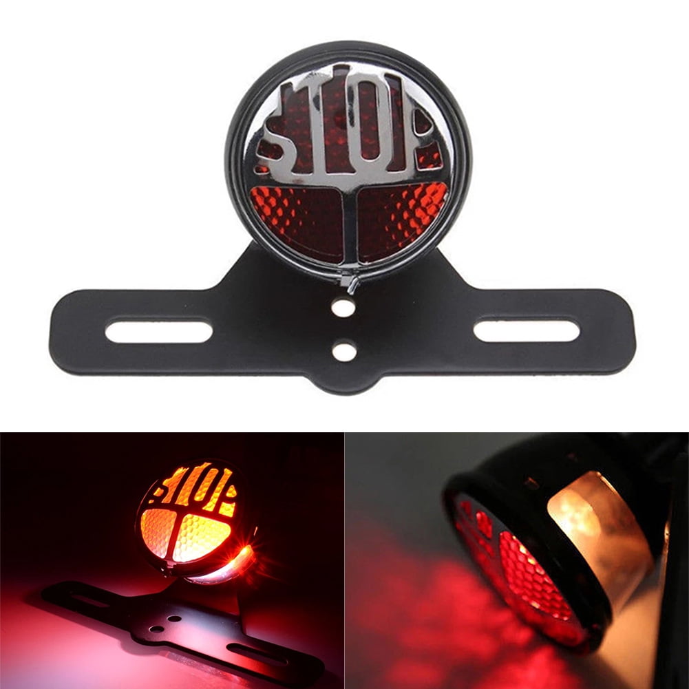 NS Motorcycle LED License Plate Rear Brake Tail Light Round Stop Vintage Lamp Indicator for Harley Bobber Chopper Bikes