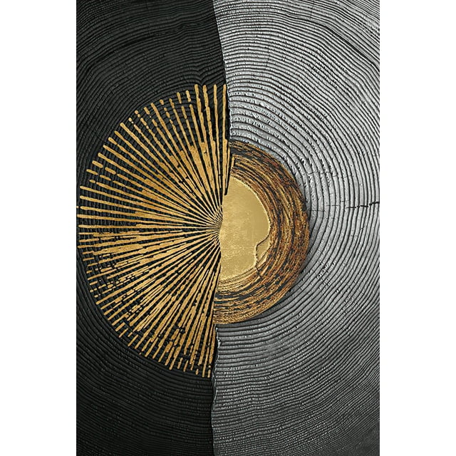 Black Gold Rough Organic Texture of Tree Rings Canvas Abstract Poster Wall Art Pictures Circle Line Paintings For Living Room50 x 70 cm (without frame),1