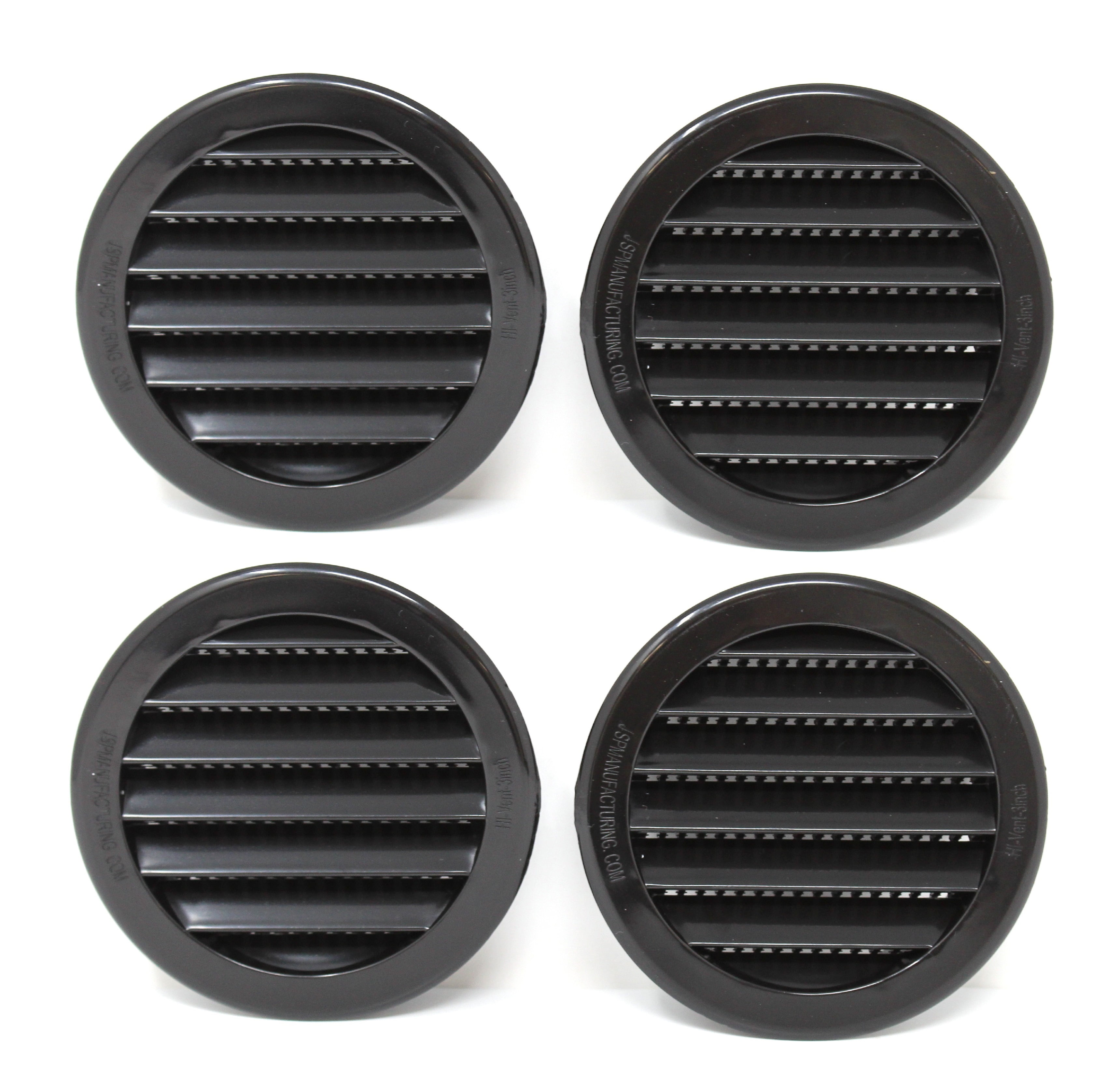 4 Pack 3" Black Round Plastic Louver Soffit Air Vent