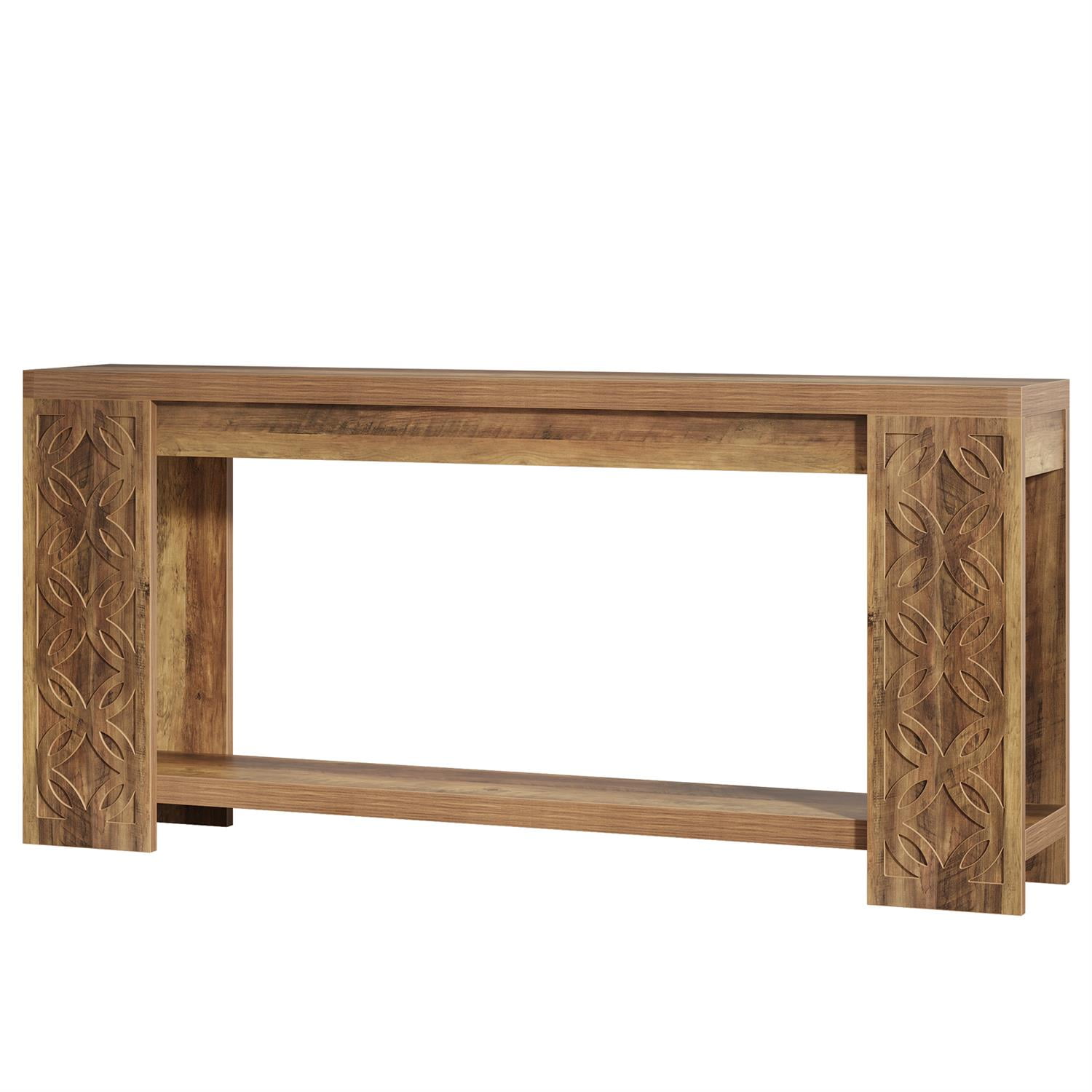 Demi Bonn 70" Bohemian Handcrafted Wooden Console Table, Entryway Side Table with Elegant Carvings for Living Room, Brown