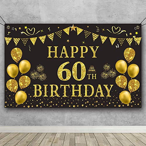 Details about   Happy 60th Birthday Backdrop Banner For Party Decoration,60th Black Gold Toys 