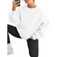 thumbnail image 3 of Chandails en Molleton Oversize pour Femmes Chandail à Capuchon en Polaire Col Rond Manches Longues Pulls Confortables Tenues de Mode Automne Blanc m, 3 of 9