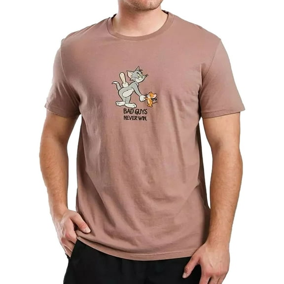 Elevenparis Mens Bad Guys Never Win Graphic T-Shirt, Brown, Small