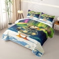 thumbnail image 3 of Castle Fairy Whimsical Cartoon Winter Puffin Twin Quilt Set,Aurora Borealis Snow Ice Landscape Twin Coverlet Set,Green Navy, 3 of 7