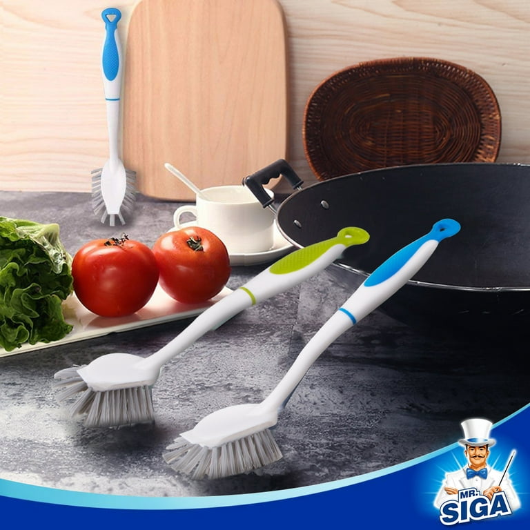 MR.Siga Dish Brush with Non Slip Handle Built-in Scraper, Scrub Brush for  Dish, Nylon Bristles，2 Pack