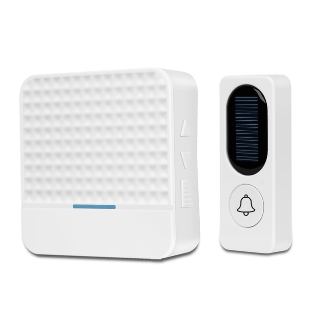 Lksixu Trousse de Sonnette Intelligente Sans Fil avec Bouton à Énergie Solaire et Carillon à Brancher pour la Maison, Électronique de Sonnette Intelligente à 4 Volumes pour la Maison, le Bureau, l'École