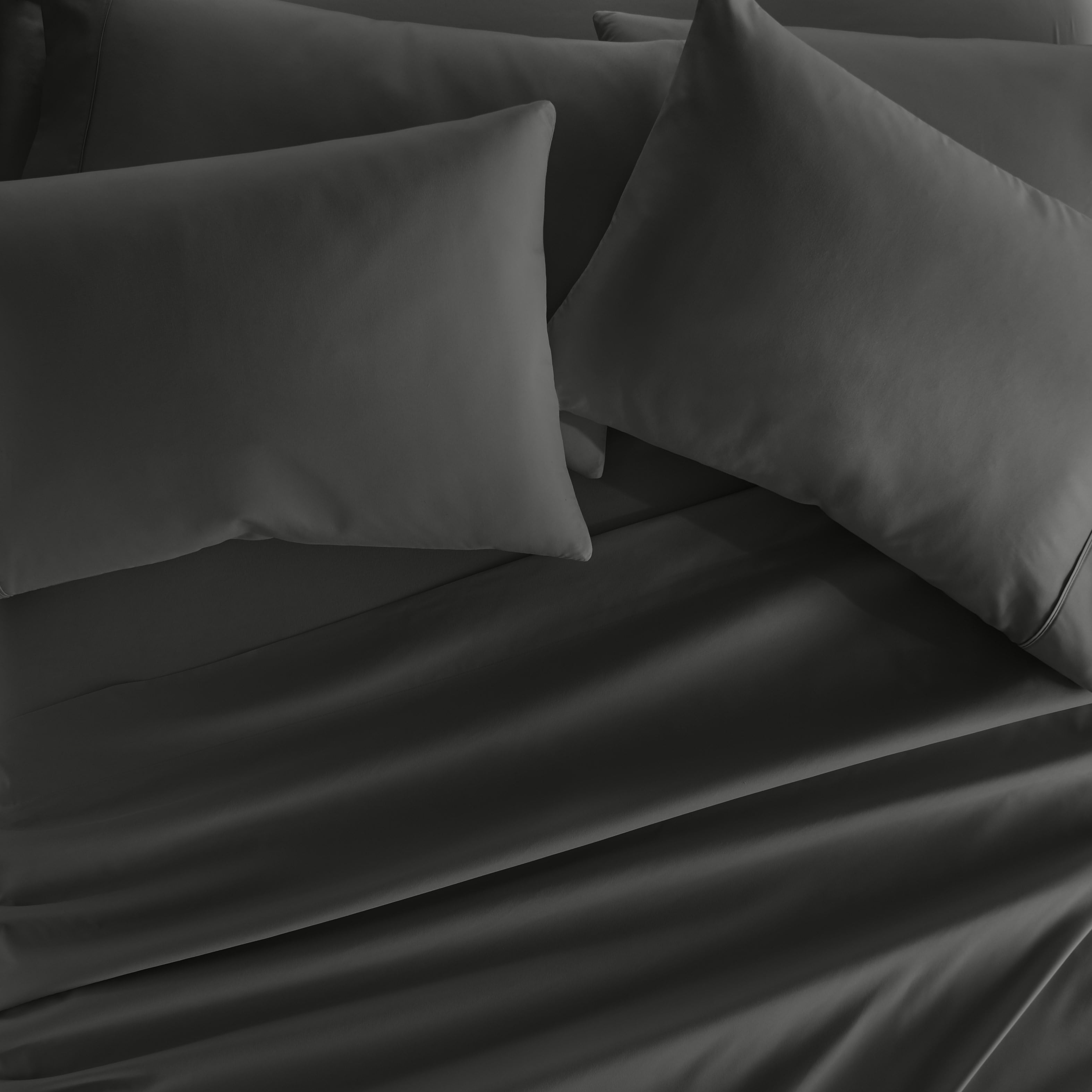 Twin Extra Long, Gray Solid Microfiber 6 Piece Bed Sheet Set, by Noble Linens