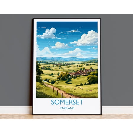 Somerset Poster Wall Art, Travel Print of Somerset, England, Somerset Art Lovers Gift, England Wall Art Print, 8x12 UNFRAMED