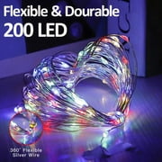 FancyWhoop Solar String Lights 65ft 200LEDs Outdoor Waterproof Flexible Copper Wire Festival Decor Fairy Light W/ 8 Modes for Patio Party Wedding Holiday Decorative, Multi-Color