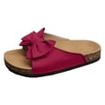 thumbnail image 4 of Rokment Womens Bowknot Cork Footbed Slip on Slides Sandals Beach Casual Suede Open Toe Platform Dress Slippers Comfortable Wide Width Walking Flat Summer Red Size 9.5, 4 of 5