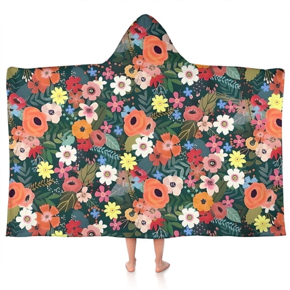 Pioneer Flower Floral Print Pattern Hooded Bath Towel,50"x30" for Ages 3 To 12 Kids, Quick Dry Lightweight Soft Microfiber Hood Beach Towel Cover Up for Kids