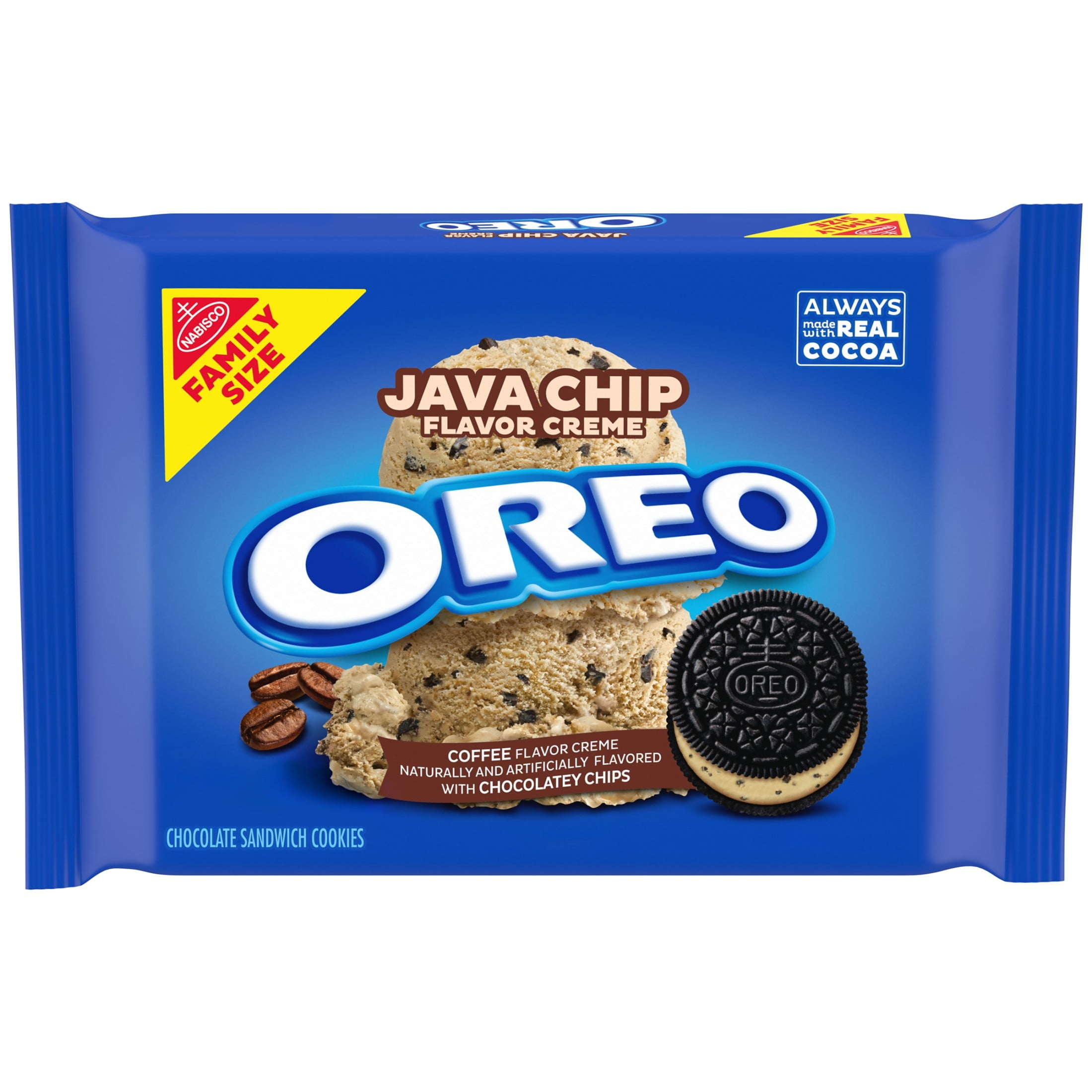 (3 pack) OREO Java Chip Creme Chocolate Sandwich Cookies, Family Size, 17 oz