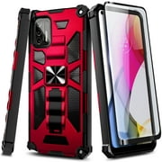 Nagebee Case for Motorola Moto G Stylus 2021 with Tempered Glass Screen Protector (Full Coverage), Full-Body Protective Shockproof [Military-Grade], Built in Kickstand, Heavy-Duty Durable Case (Red)