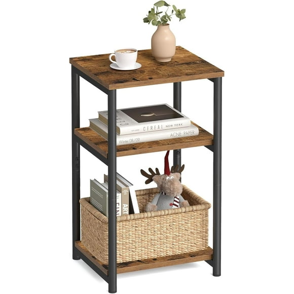 Side Table, Small End Table, Tall Nightstand for Living Room, Bedroom, Office, Bathroom, Rustic Brown and Classic Black, Brown/Black, 416445106