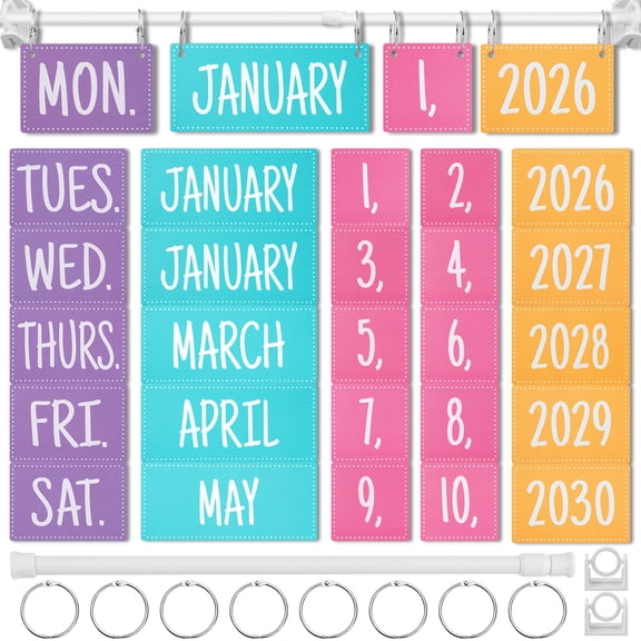 BrilhoGlee Flip Calendar Bulletin Board Set, Adjustable Calendar Holder with 54 Date Cards, Colorful Flip Calendar with Holder for Classroom Home Decor Supplies