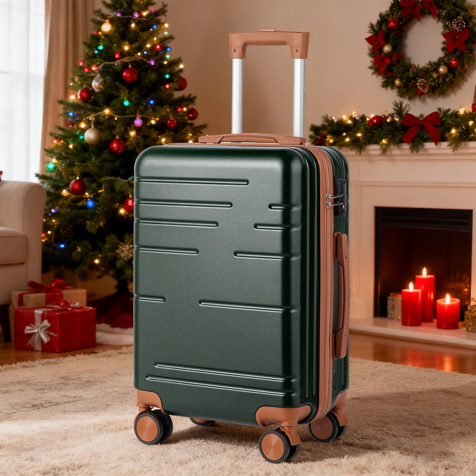 Zimtown 20" Carry-on Hardside Expandable Spinner Luggage Suitcase with Spinner Wheels and TSA Lock, Deep green