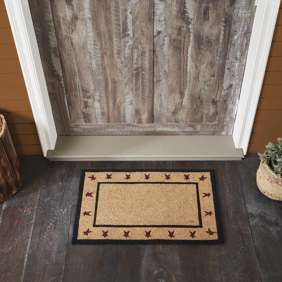 VHC Brands Coir Welcome Door Mat, Entry Rug, with PVC Backing, for Indoor Outdoor Use, Connell Collection, Rectangle 20x30 Doormat, Primitive Stars, Natural