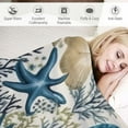 thumbnail image 3 of QZHH Coastal Ocean Beach Throw Blanket: Soft Plush Velvet Seashells Hues of Blue Grey on White Accent for Couch or Bed, Colored: Blue Gray Taupe White, 3 of 6