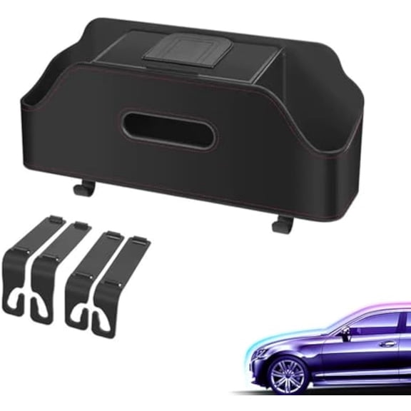 Multifunctional Car Back Seat Storage, Car Seat Back Storage Box, Multifunctional Back Seat Organizer, Universal Accessories with 2 Cup Holders, Tissue Box, Hooks (Black)