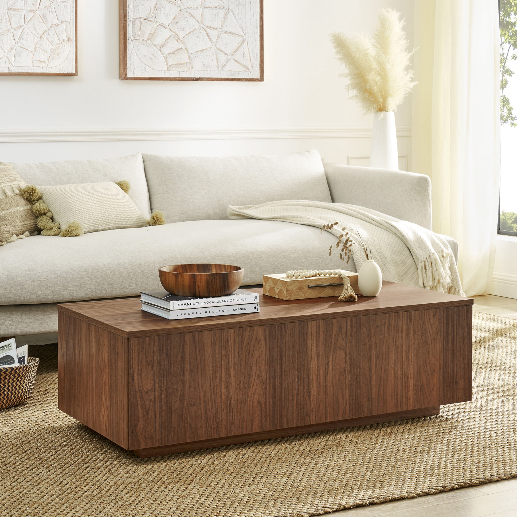 Evelyn&Zoe Modern/Contemporary 48" Wide Satin Walnut Coffee Table