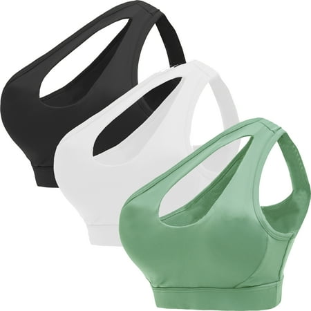 

Elbourn Womens Workout Tops One Shoulder Sports Bra Removable Padded Yoga Bra Post-Surgery Wirefree Sexy Cute Workout Top Medium Support 3 Pack