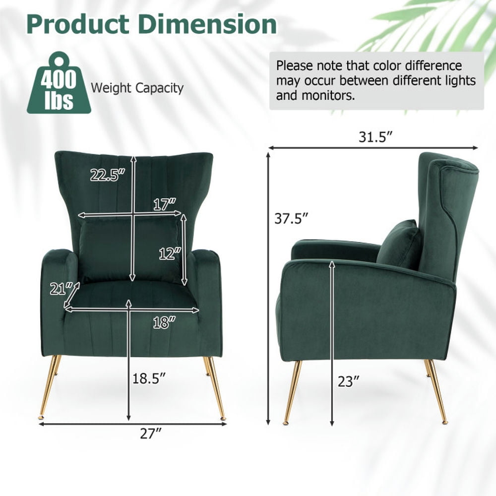 Finihen Accent Chair, Wingback Accent Armchair, Modern Accent Chair, Velvet Upholstered Wingback Chair with Lumbar Pillow and Golden Metal Legs, for Living Room, Bedroom, Turquoise Finihen Accent Chair, Wingback Accent Armchair, Modern Accent Chair, Velvet Upholstered Wingback Chair with Lumbar Pillow and Golden Metal Legs, for Living Room, Bedroom, Turquoise